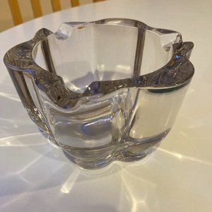 Vintage Heavy Thick glass ashtray.  5.5" wide 3.25" Tall. 3 Cigarette slots.